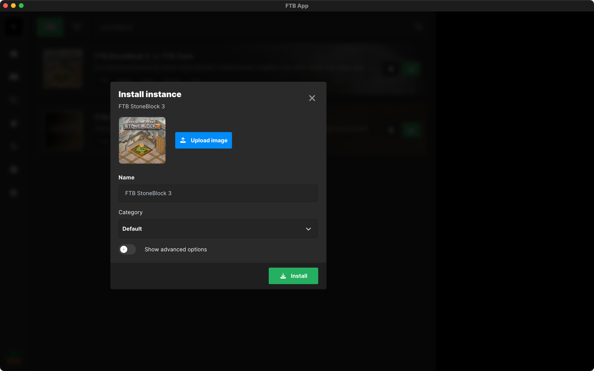 The FTB App&#39;s Install pack modal