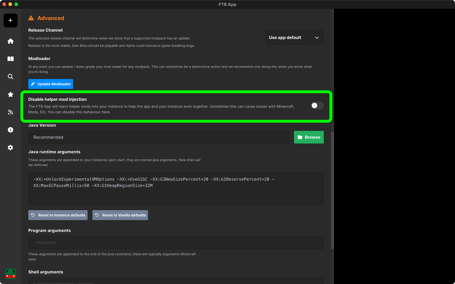 Advanced Instance Settings