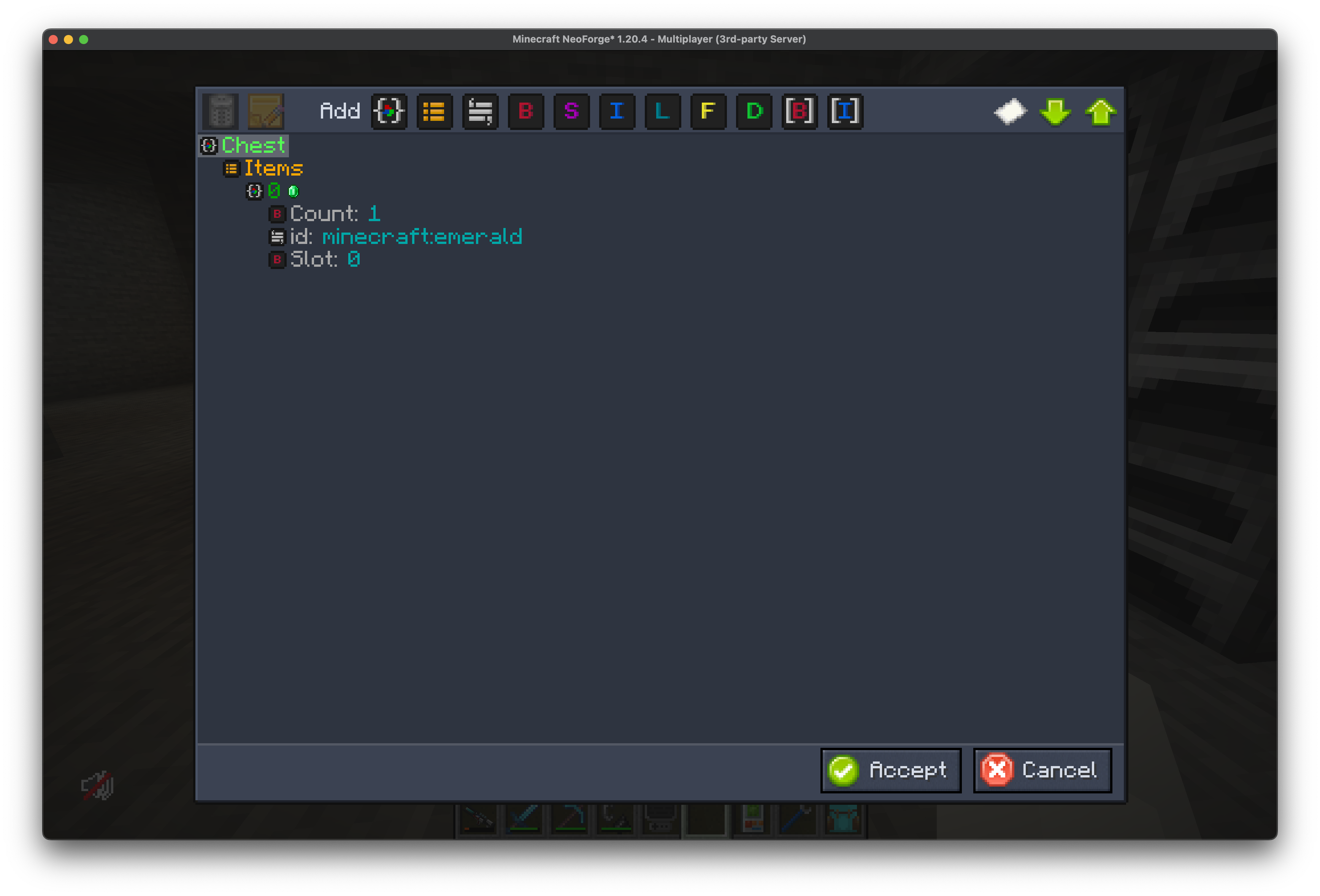 Screenshot of the NBT Editor in-game