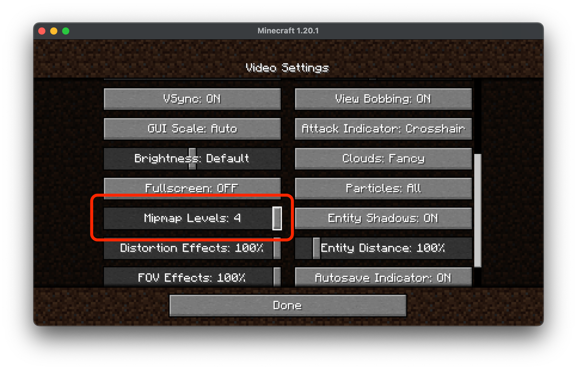 Minecraft Video Settings Mipmap slider