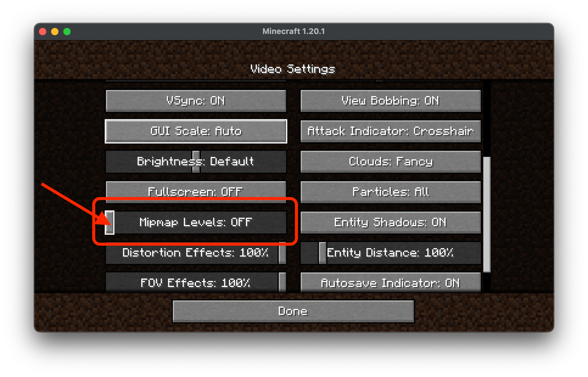 Minecraft Video Settings Mipmap slider off