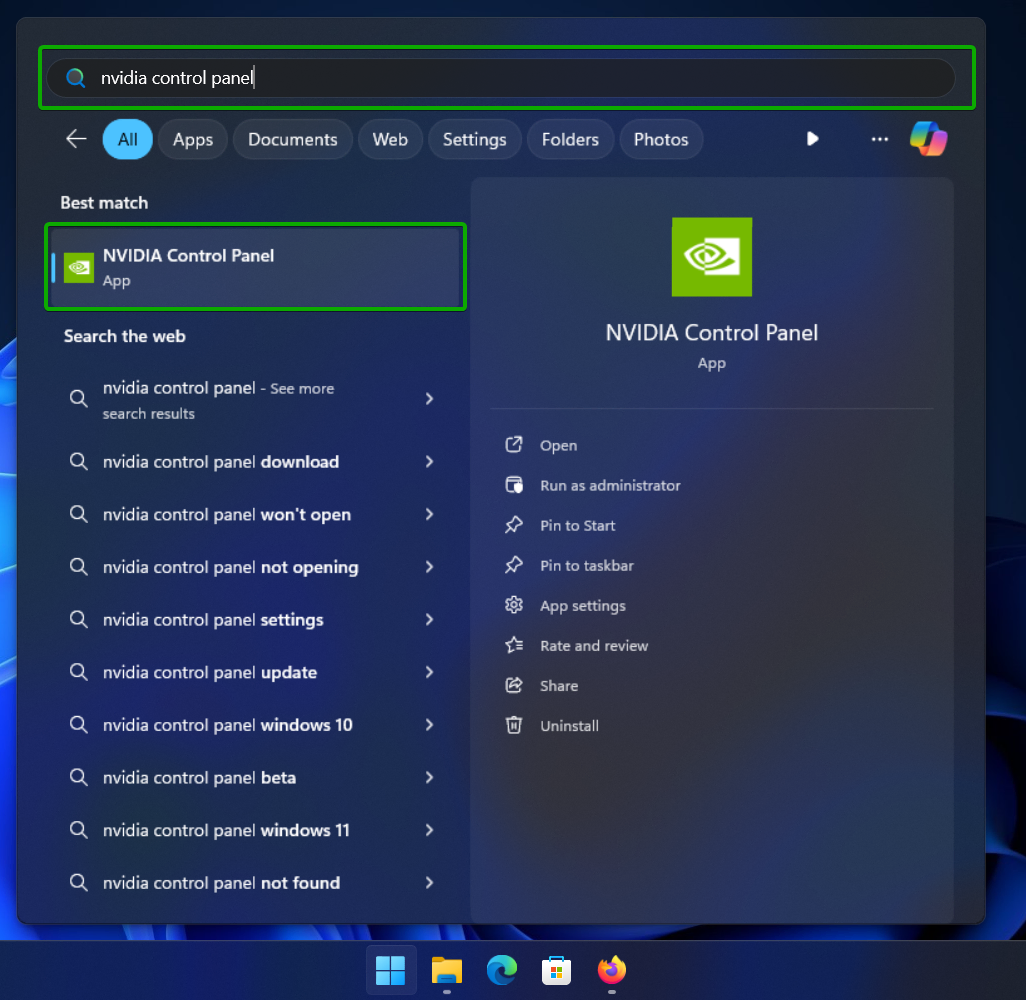 Search NVIDIA Control Panel